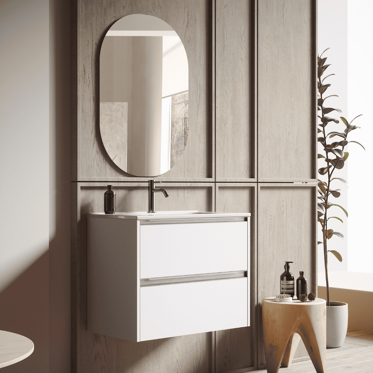 Mueble de baño suspendido |lavabo |2 cajones | 80 cm blanco mate tir. Cromo