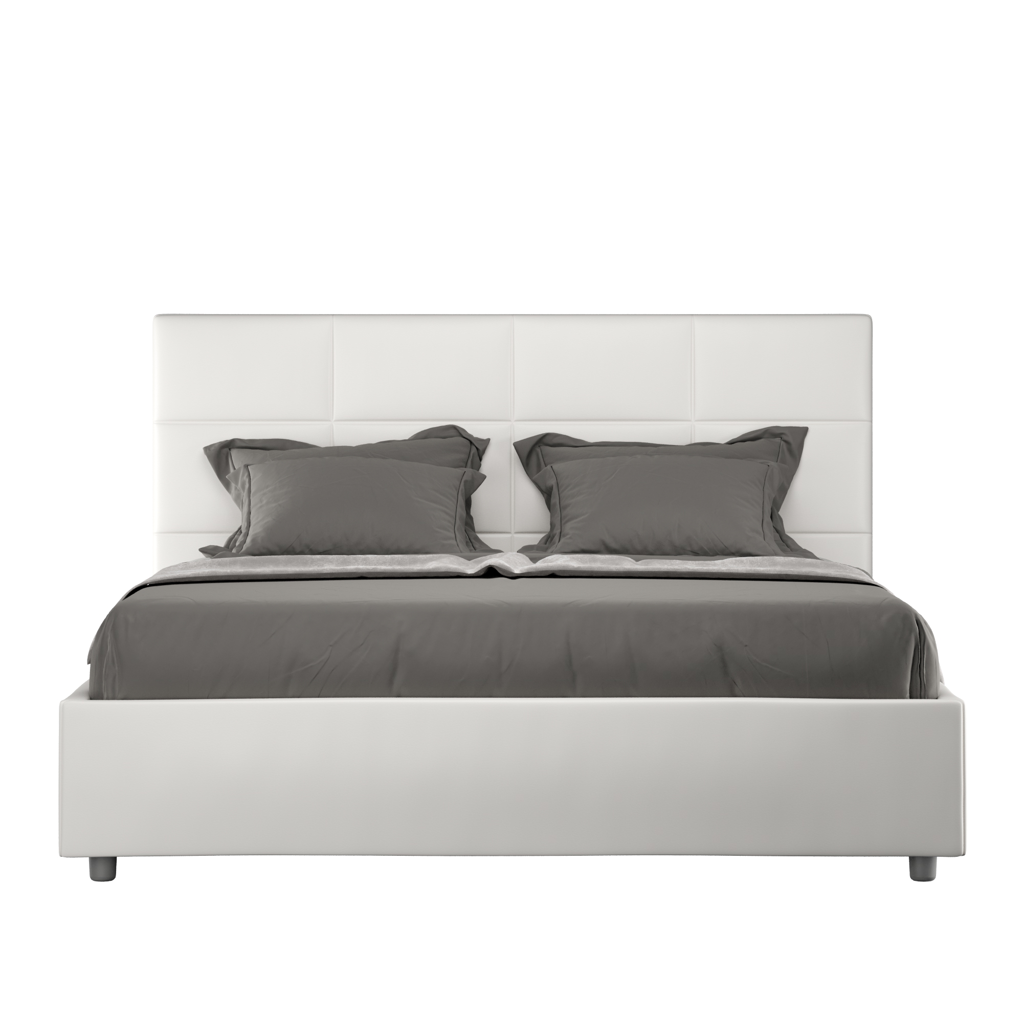 Cama con almacenaje acolchada 160x190 cuero sintético blanco mika