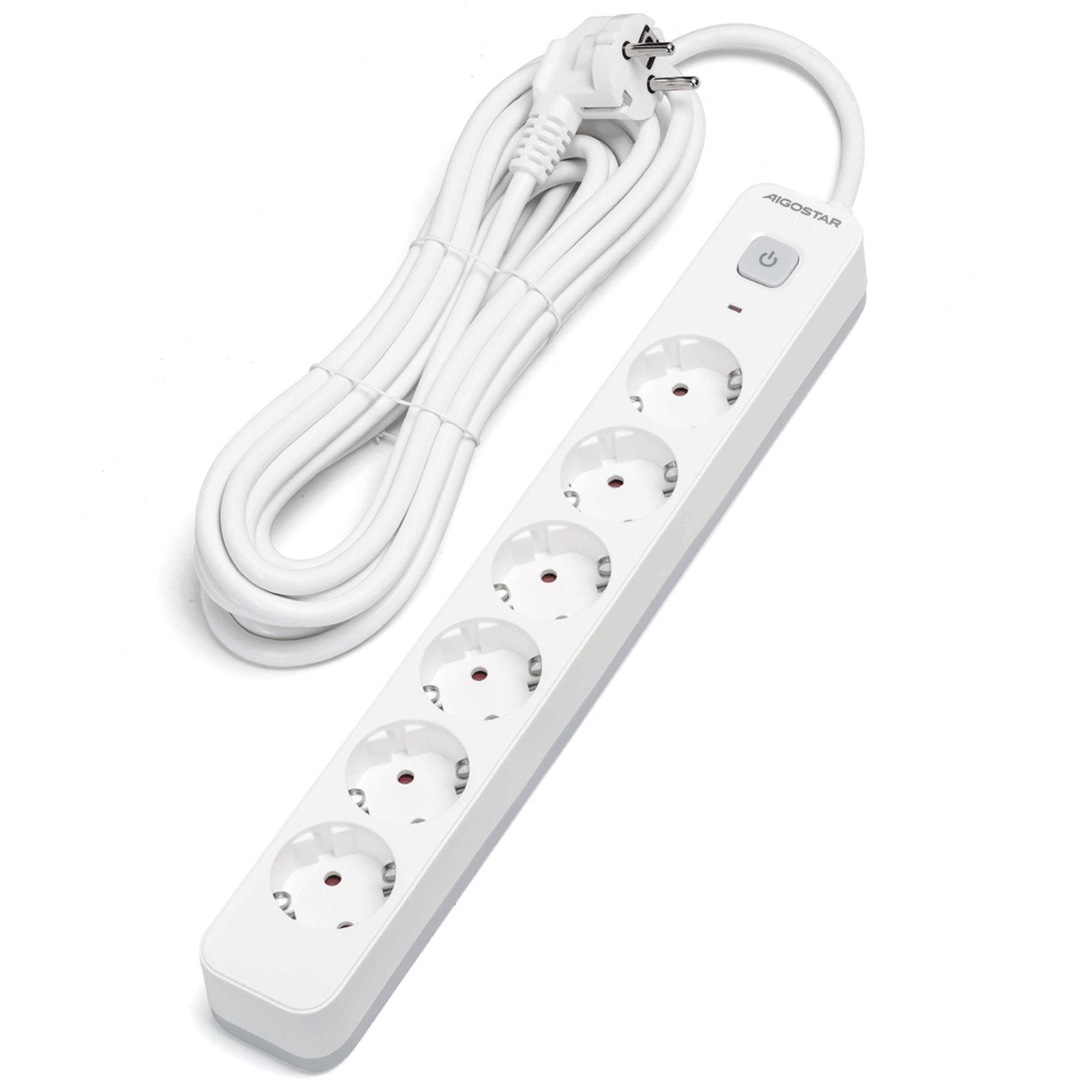 Aigostar regleta enchufes, alargador 6 enchufes, cable 5m, blanco
