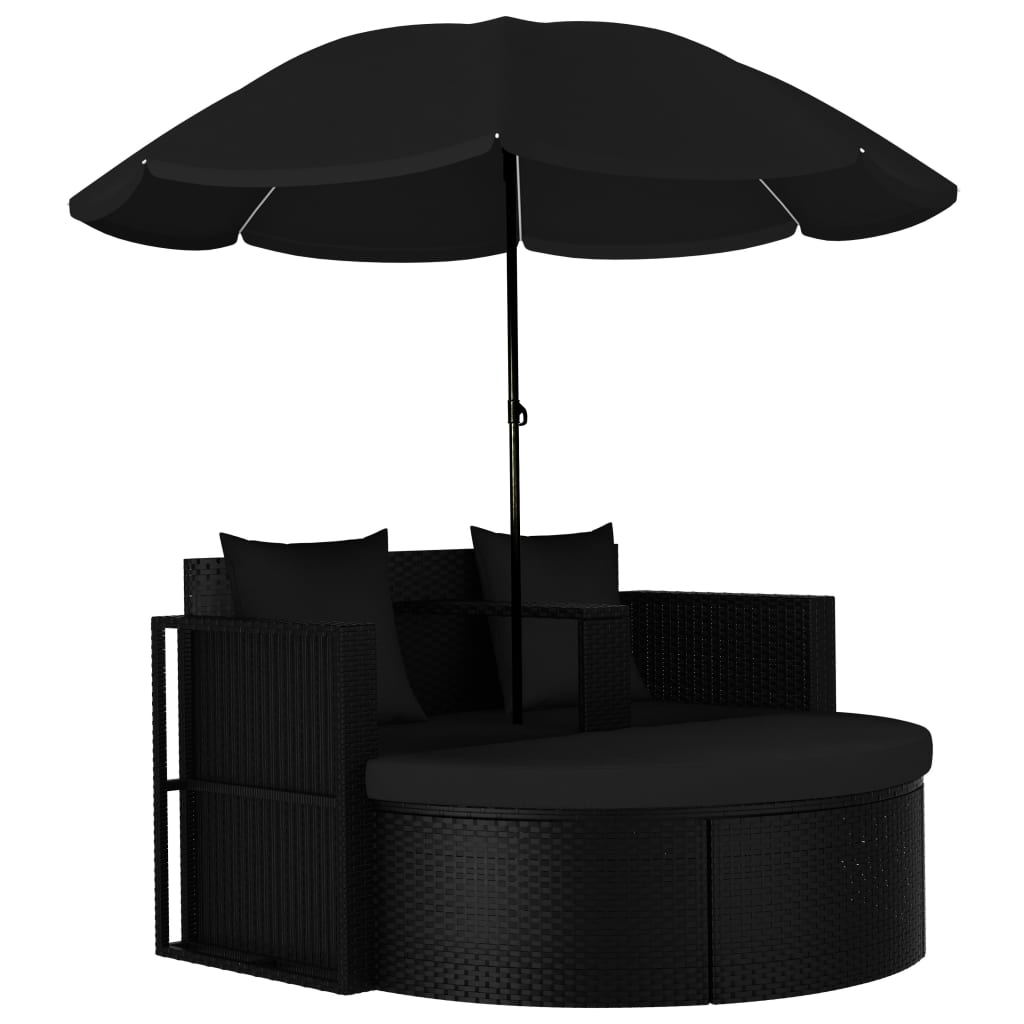 vidaXL cama de jardín con sombrilla ratán sintético negro