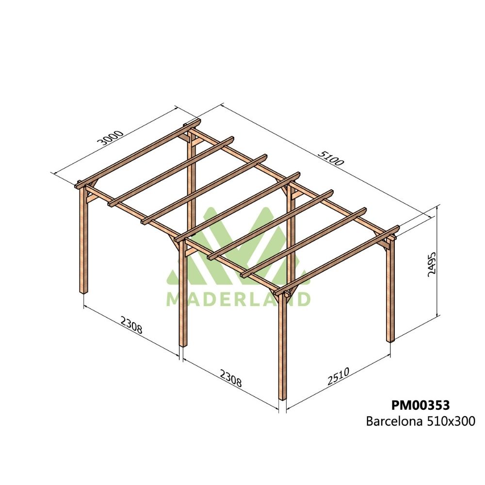 Pérgola de madera maciza - barcelona 510x300cm (maderland)