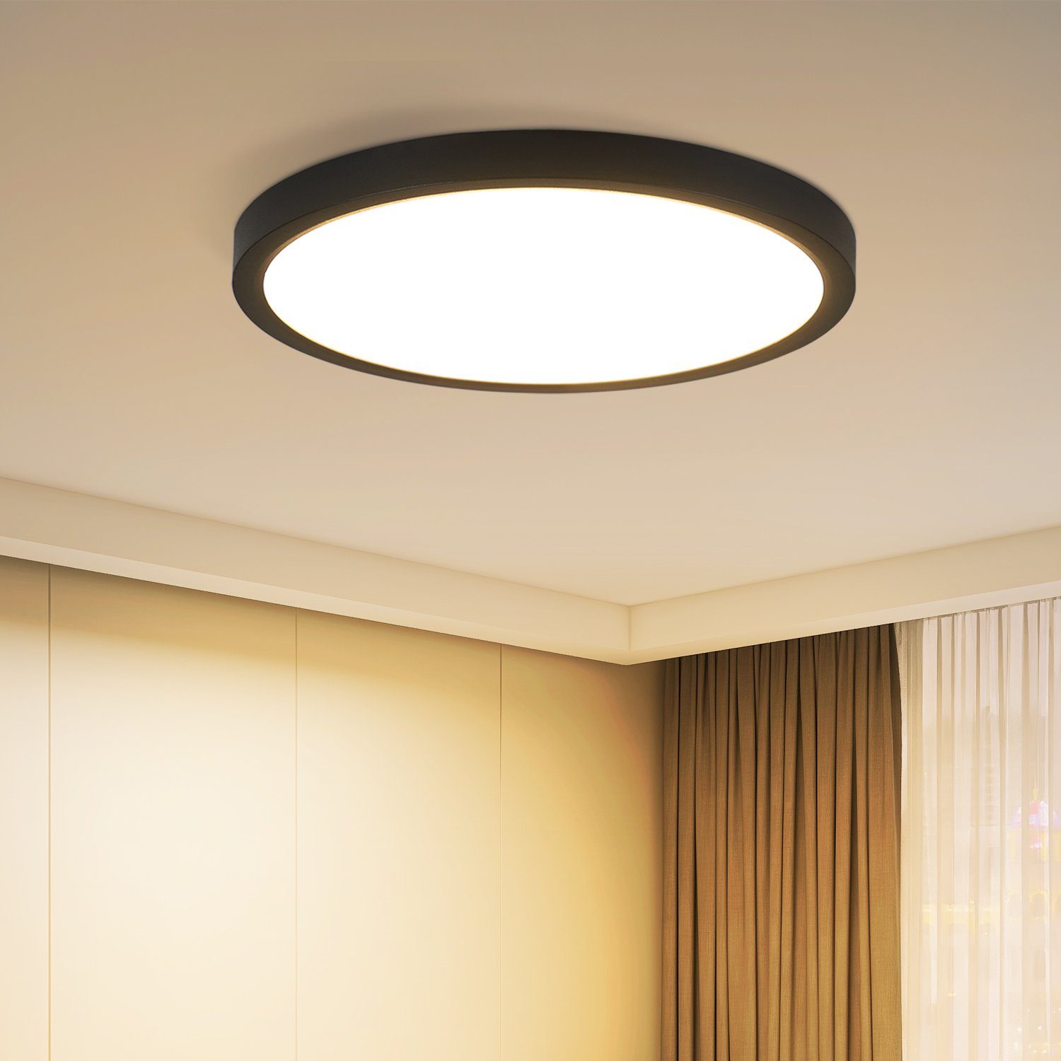Nettlife lámpara de techo LED lámpara plana lámpara redonda negra de 15w