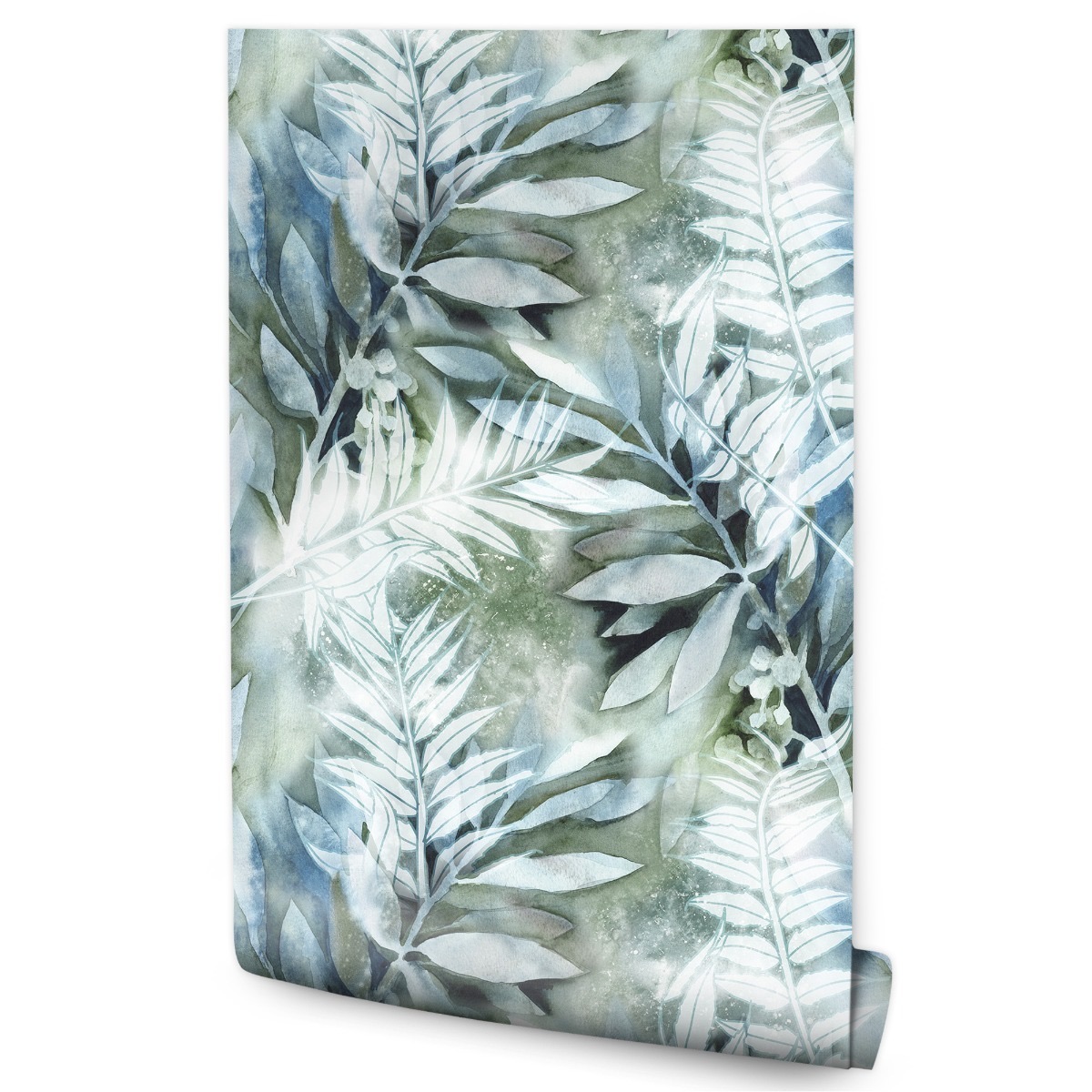 Papel Pintado Para El Dormitorio Con Hojas Y Plantas De Acuarela 53cm x 10m