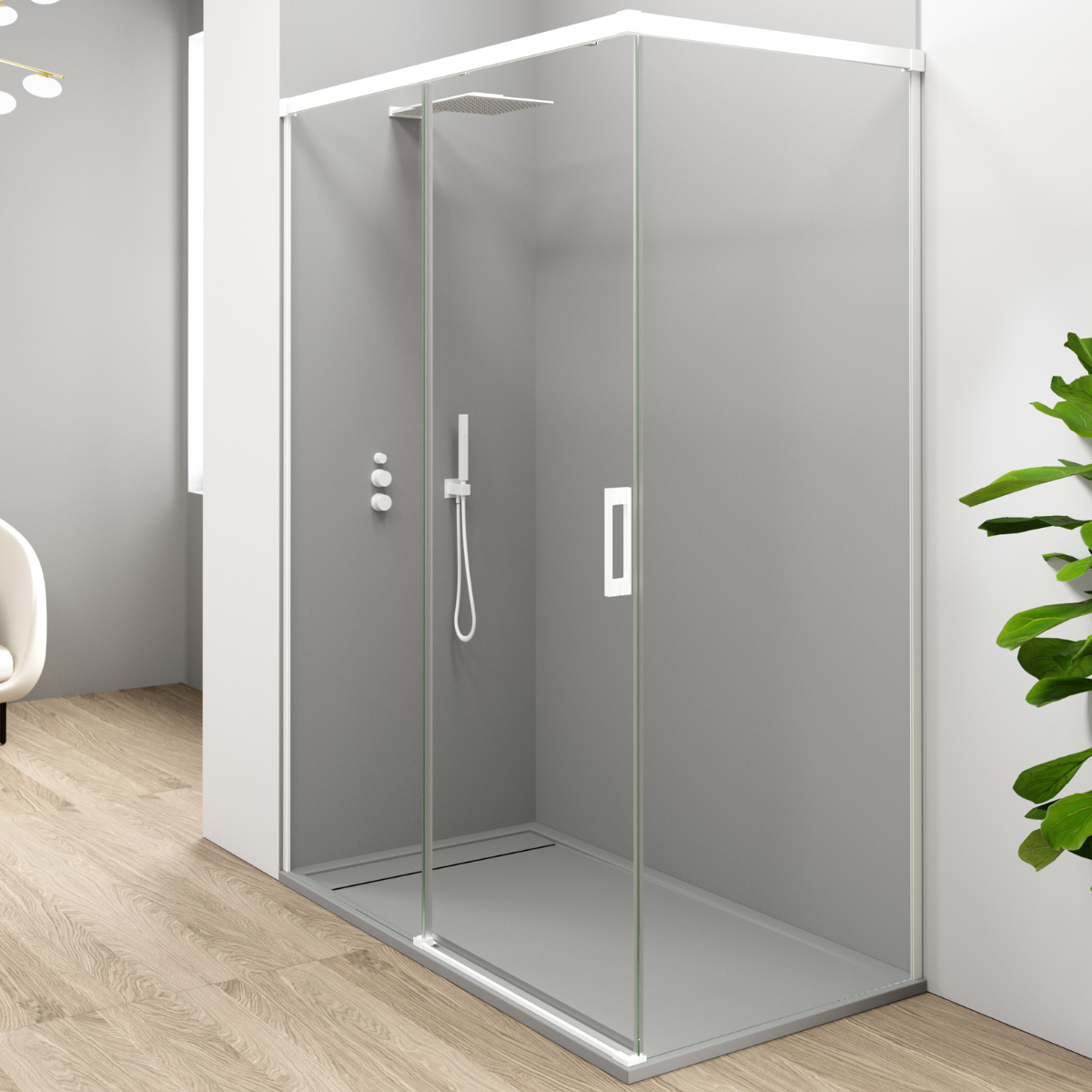 Mampara ducha rectangular frente 180 lateral 100cm transparente blanco
