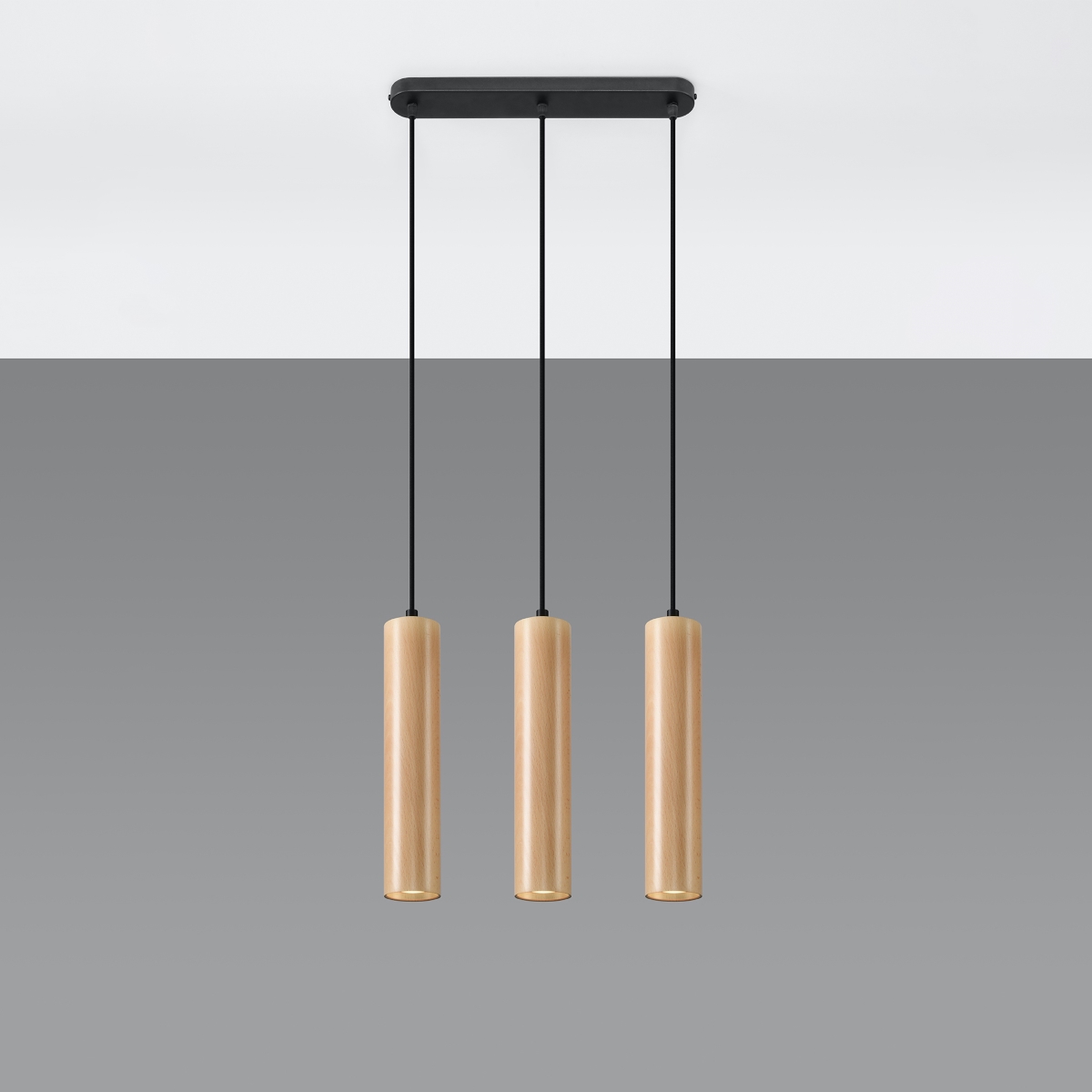 Lámpara coLGante lino 3 madera natural madera 45x90x6cm