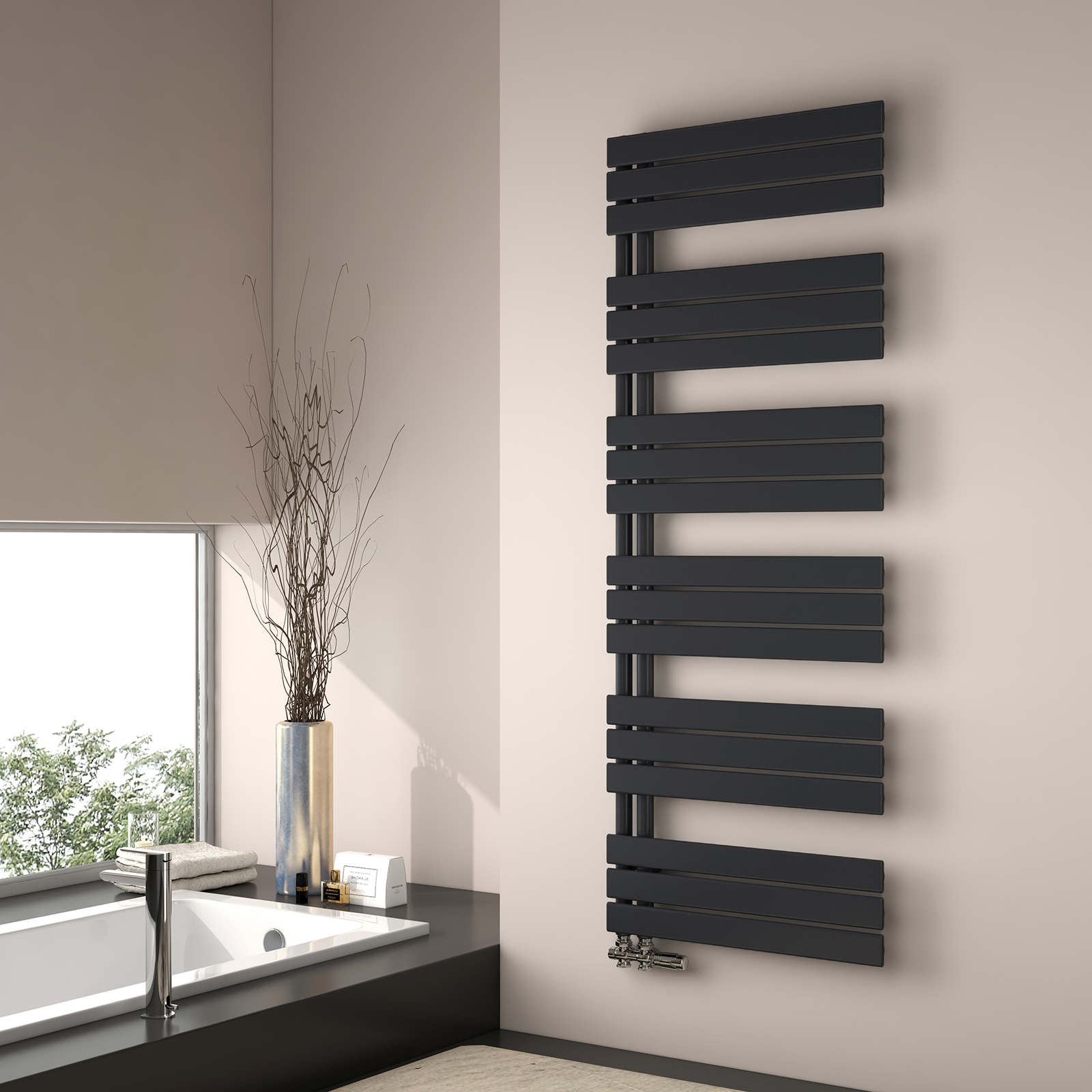 Emke radiador toallero agua caliente 160x60cm, panel negro mate, vertical