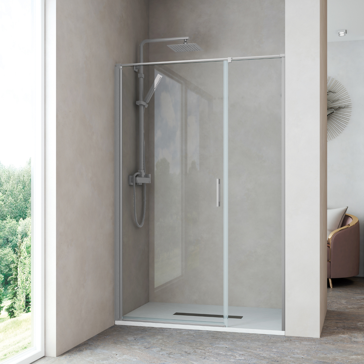 Mampara ducha frontal 1 puerta abatible 1 fijo 100cm transparente cromo