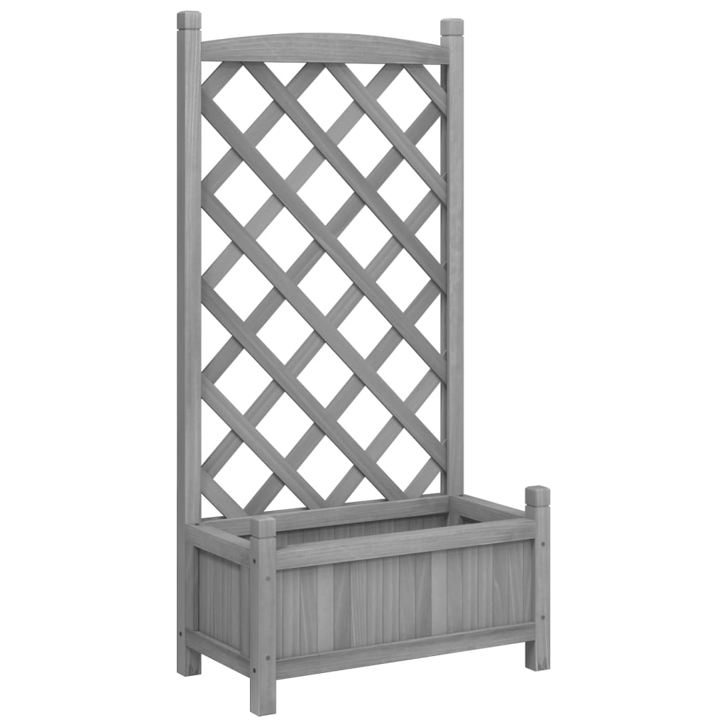 vidaXL jardinera con enrejado madera maciza de abeto gris