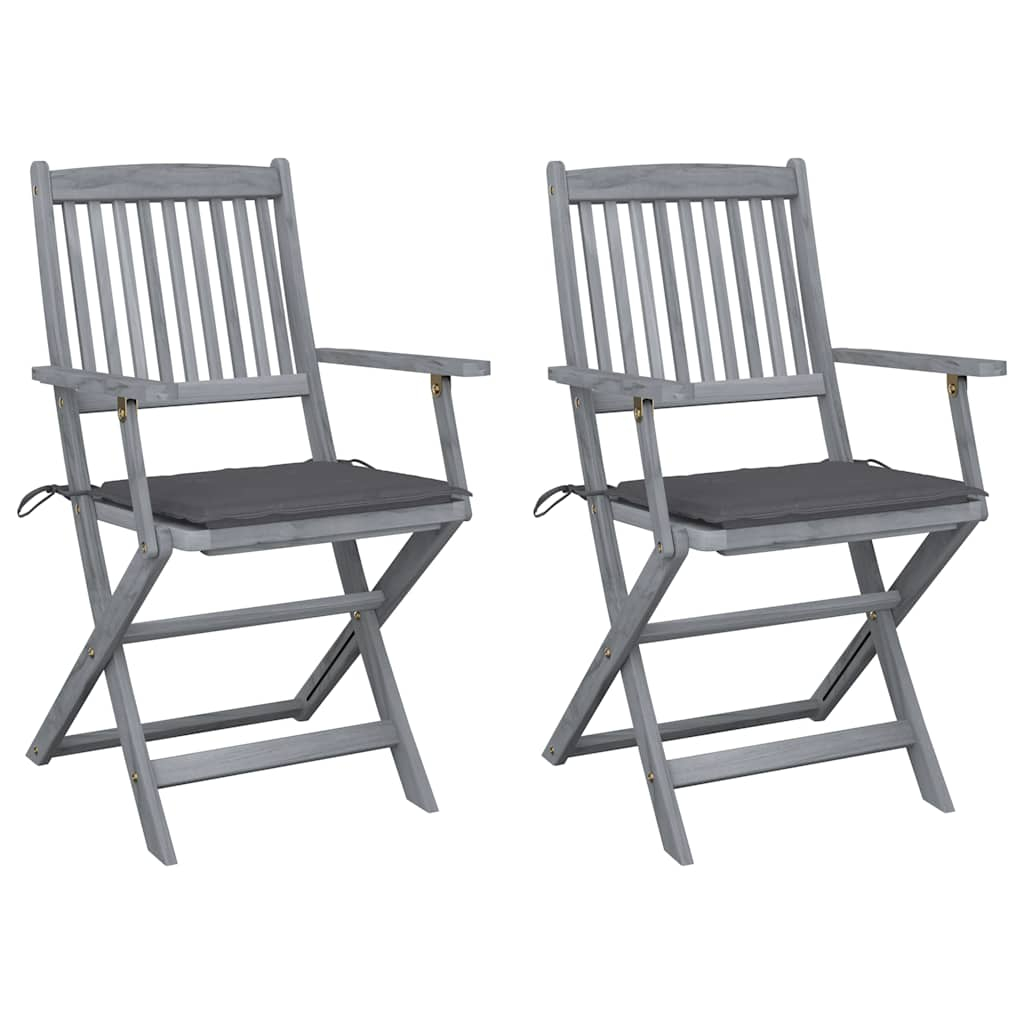 vidaXL sillas de jardín plegables 2 uds cojines madera maciza acacia