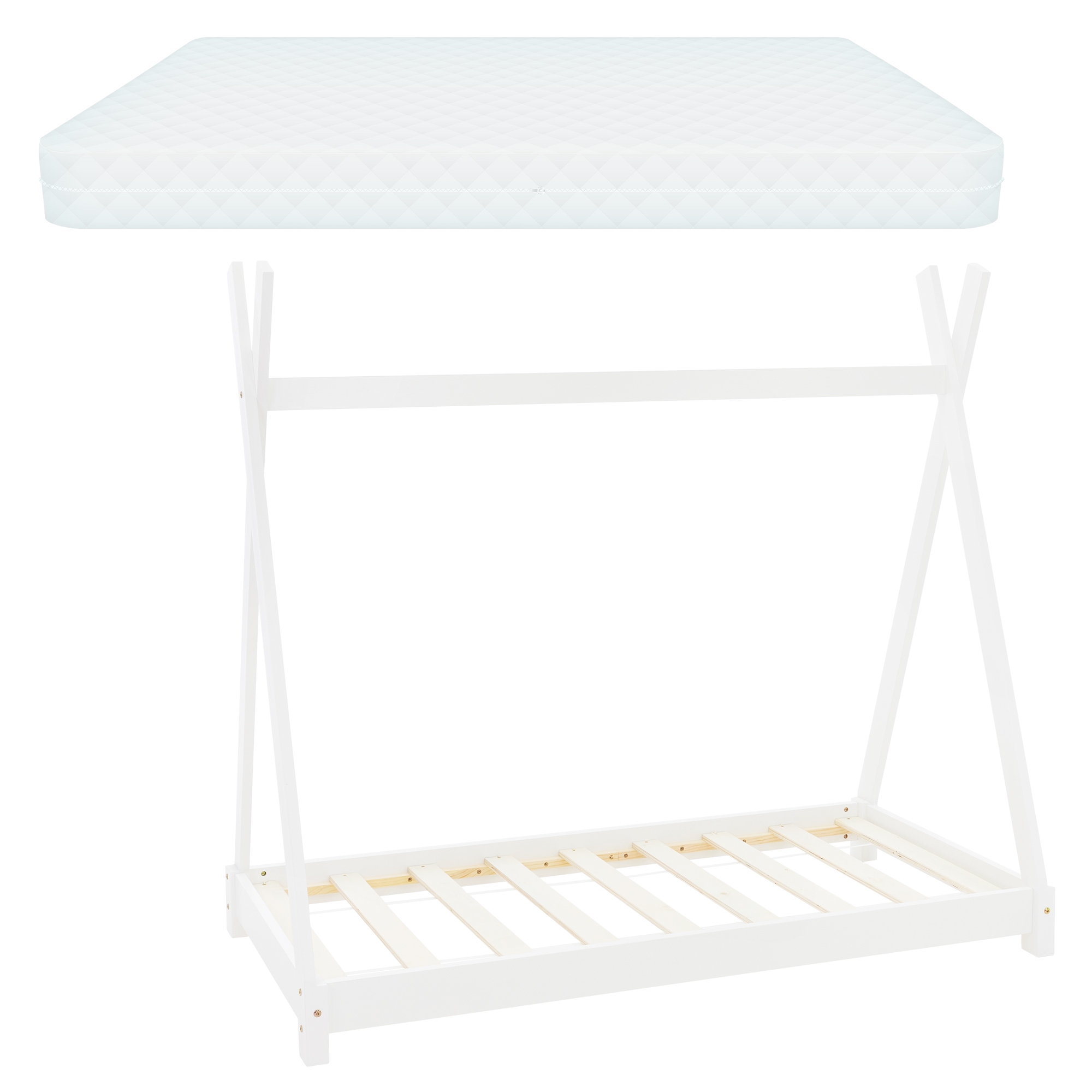 Cuna tipi con listones 70x140 cm diseño ml de madera blanca