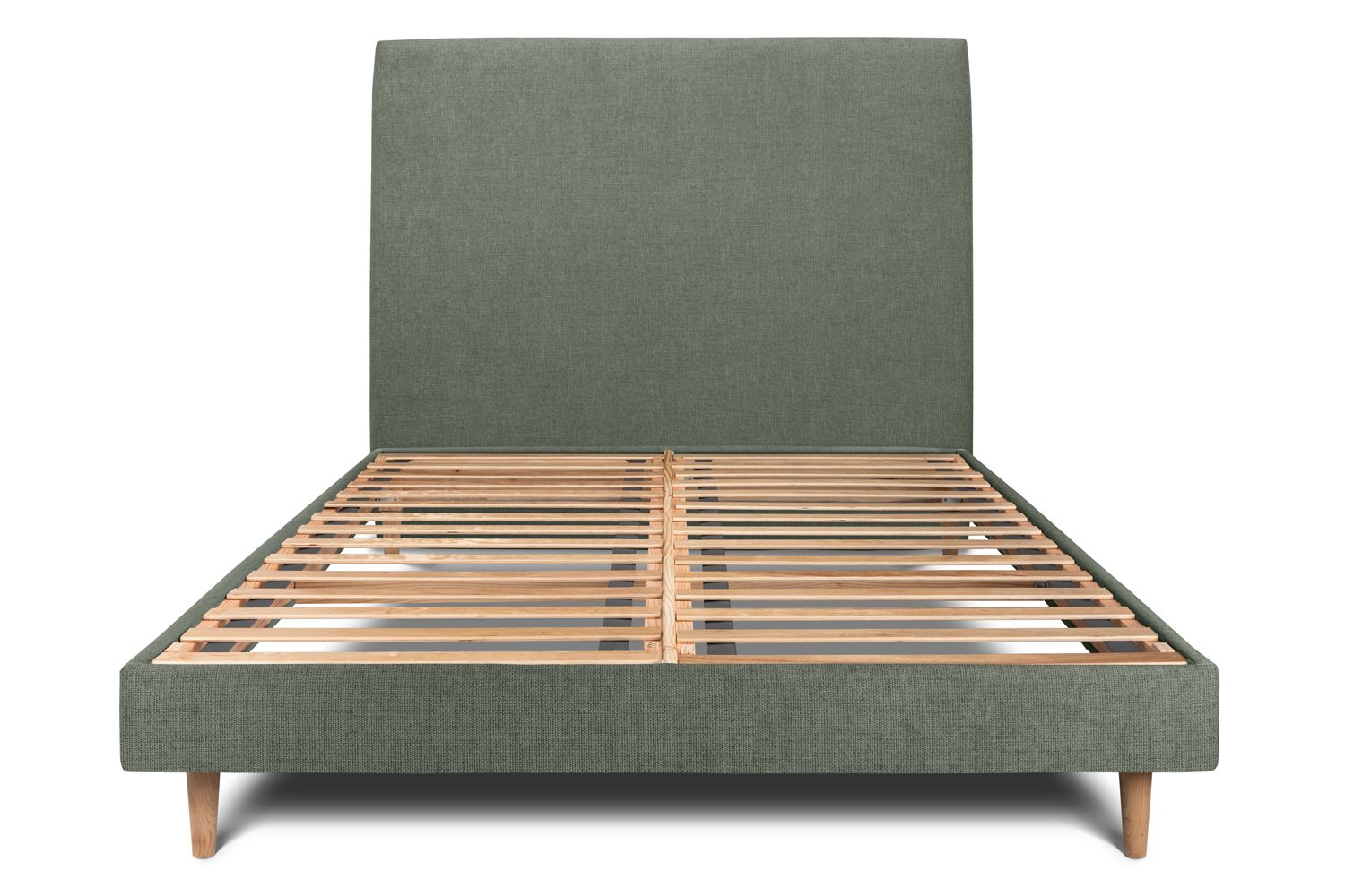 Cama de 135x190 cm con cabecero tapizado - tejido lienzo mate - verde caqui