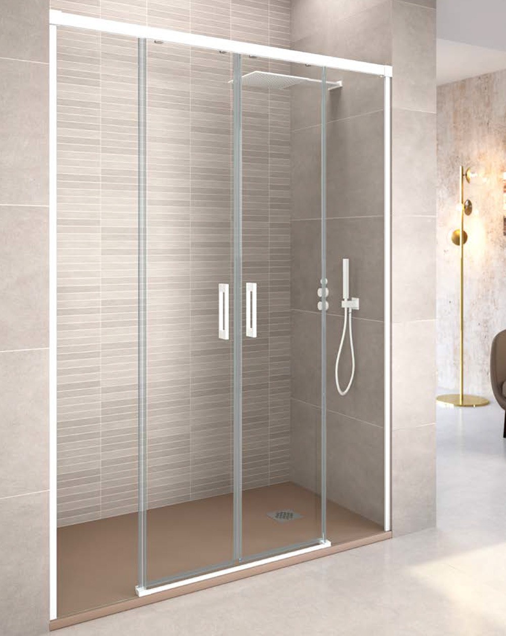 Mampara ducha frontal 2 puertas 2 fijos | transparente blanco 175cm