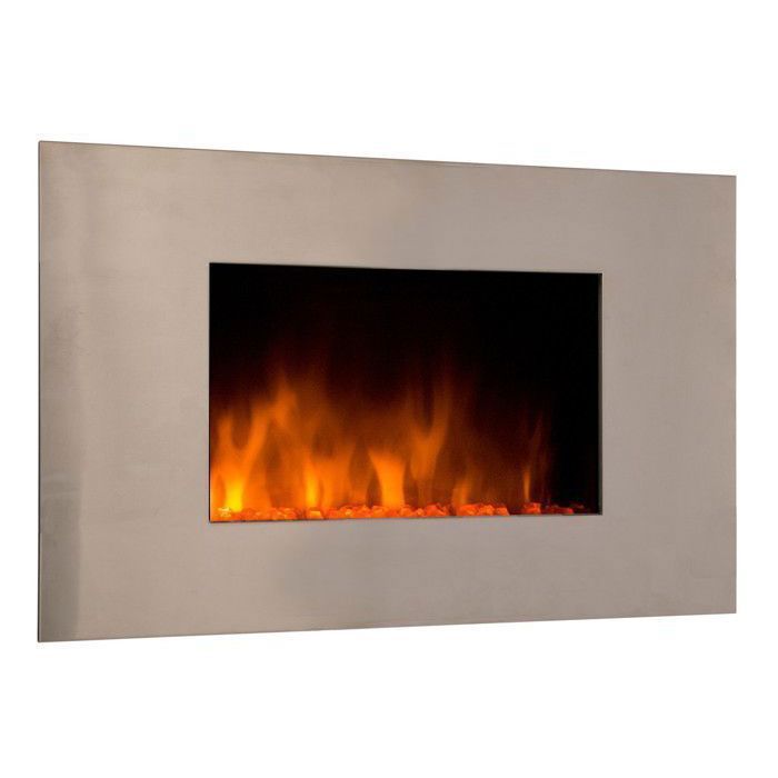 Chimenea eléctrica mural inox diseño 90 cm, llama LED, 2000w, mando