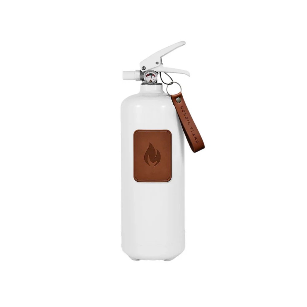 Extintor de incendios, edición cuero, 2 kg, acabado cuero marrón oscuro.