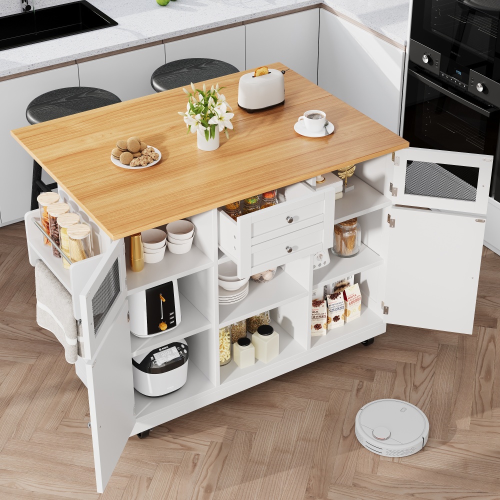 Isla de cocina con ruedas 1 cajón blanco 93,5x140x40cm