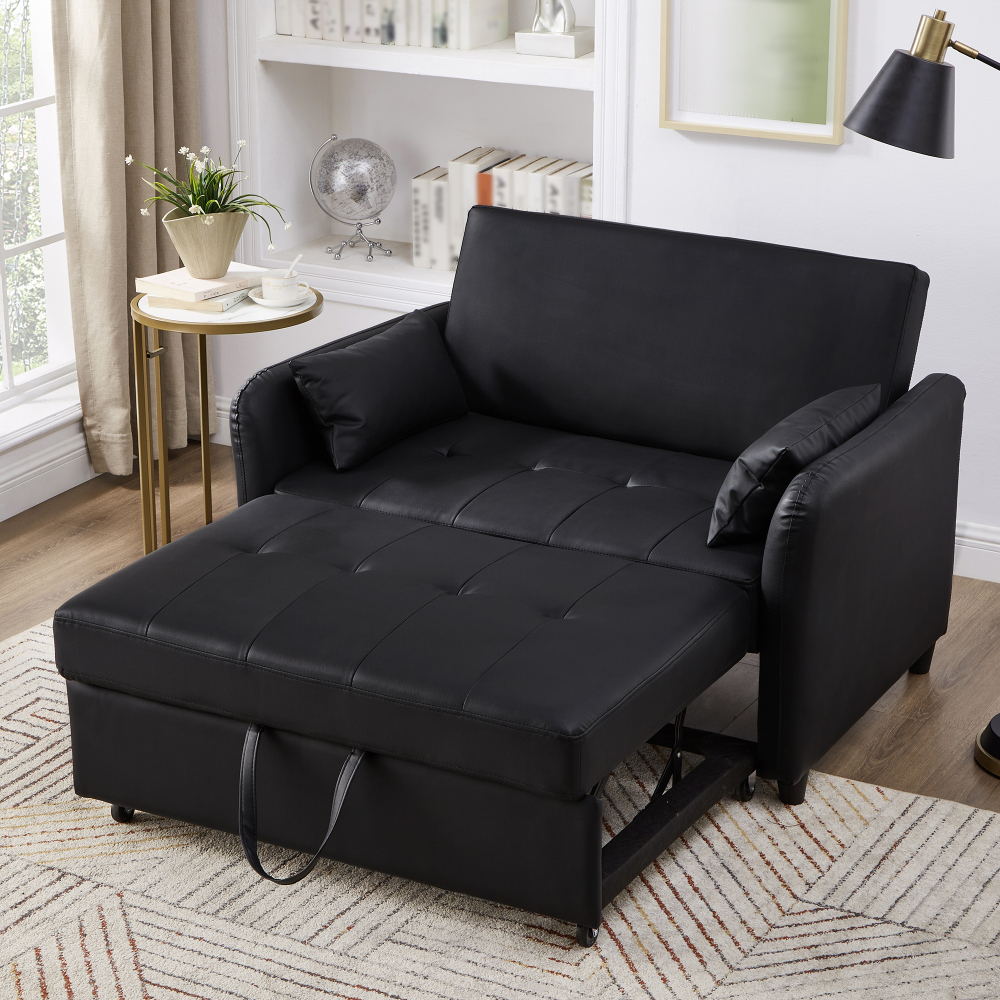 Sofá cama 2 plazas sintética negro respaldo ajustable extraíble 2 cojines