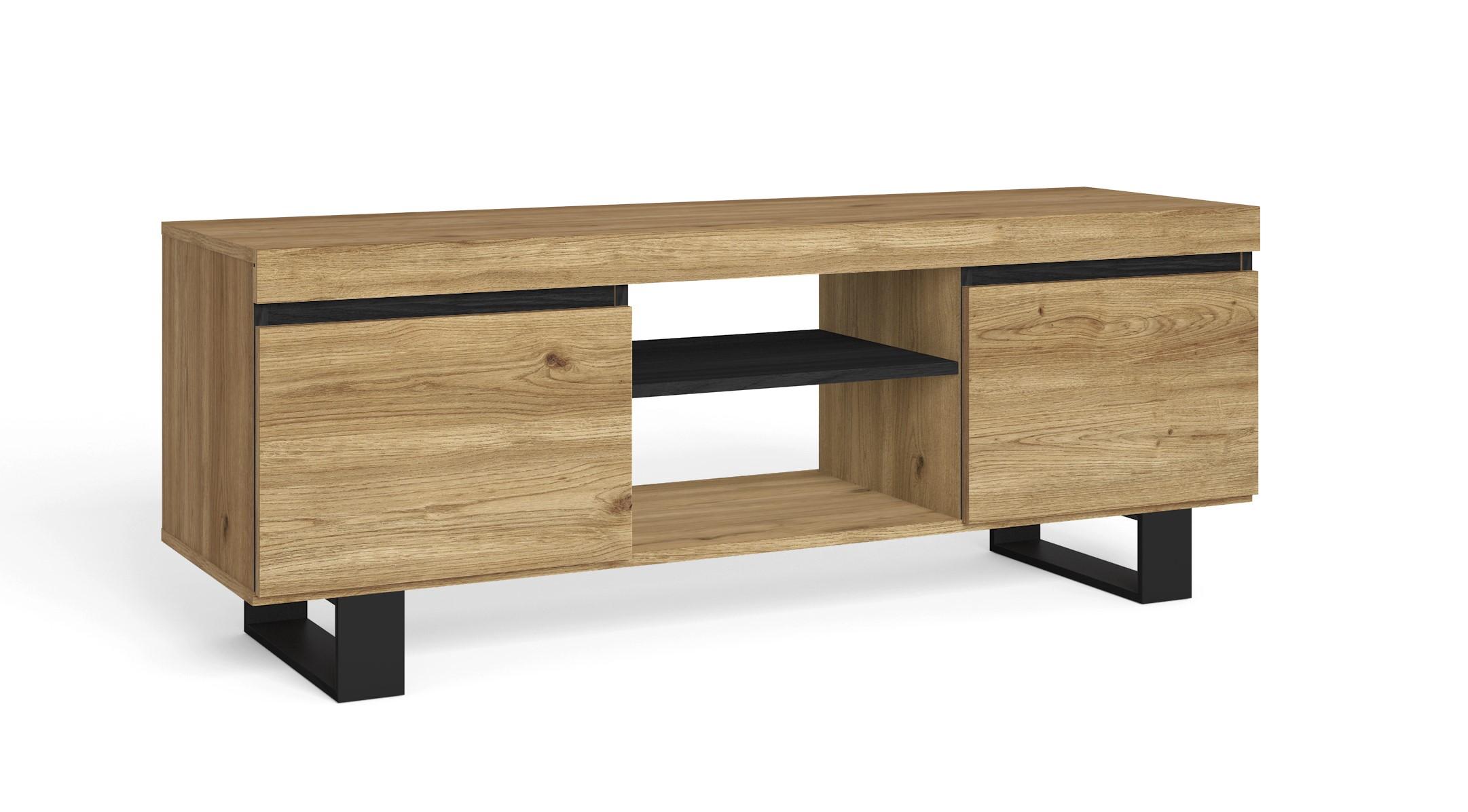 Mueble de tv con patas, roble y negro, 140x40x53cm