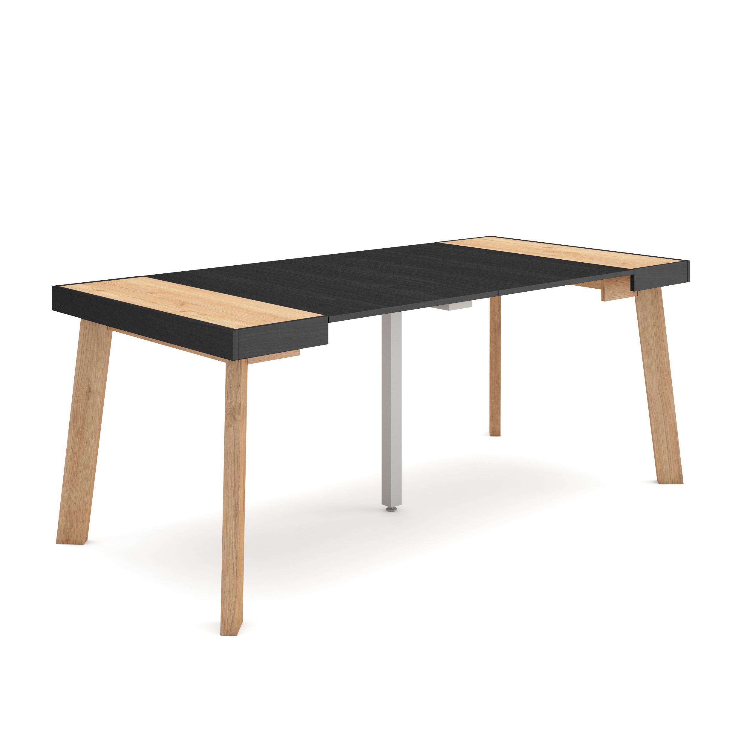 Mesa consola extensible, 180x90x73cm, roble y negro, patas de madera rf3010