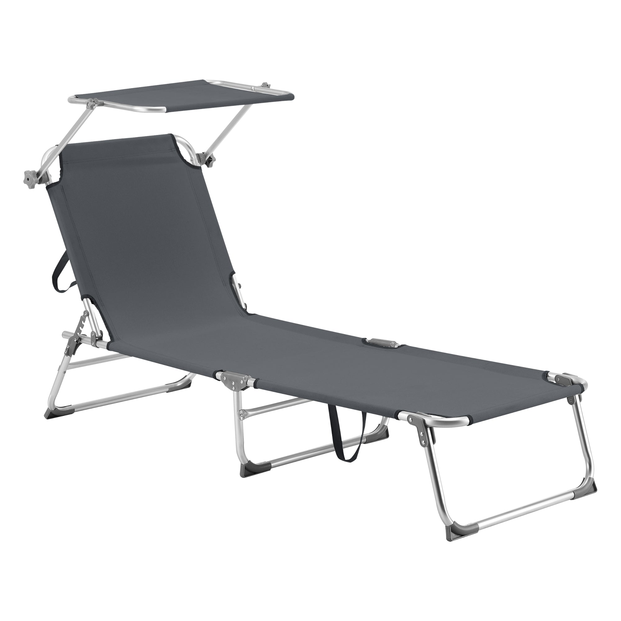 Tumbona con parasol aluminio poliéster plata mate gris oscuro