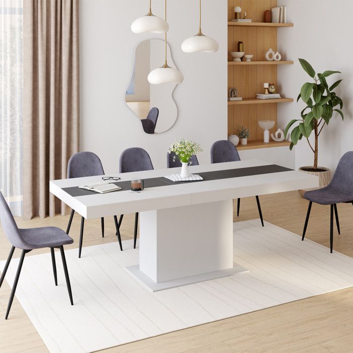 Mesa de comedor extensible - blanco gris - 160-200 cm