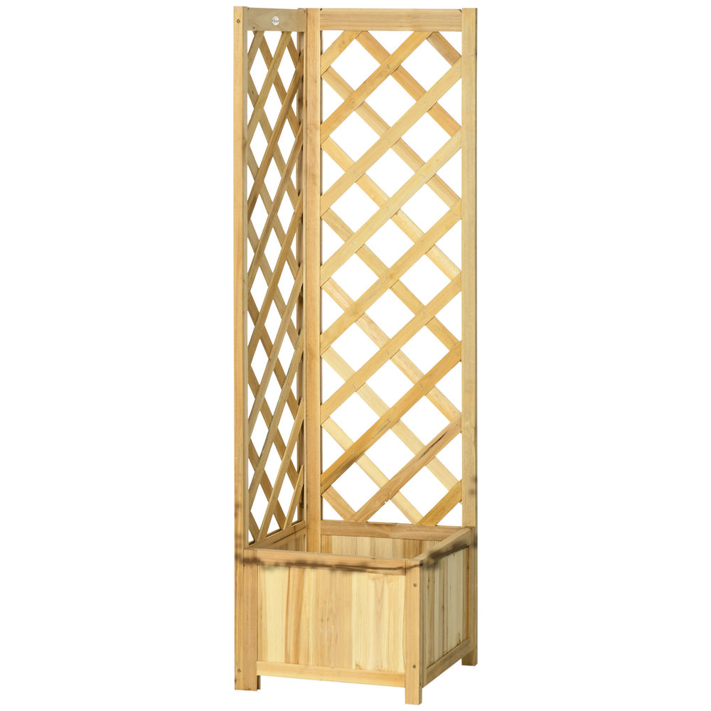 Jardinera con enrejado 40x40x145 cm madera de abeto color marrón Outsunny