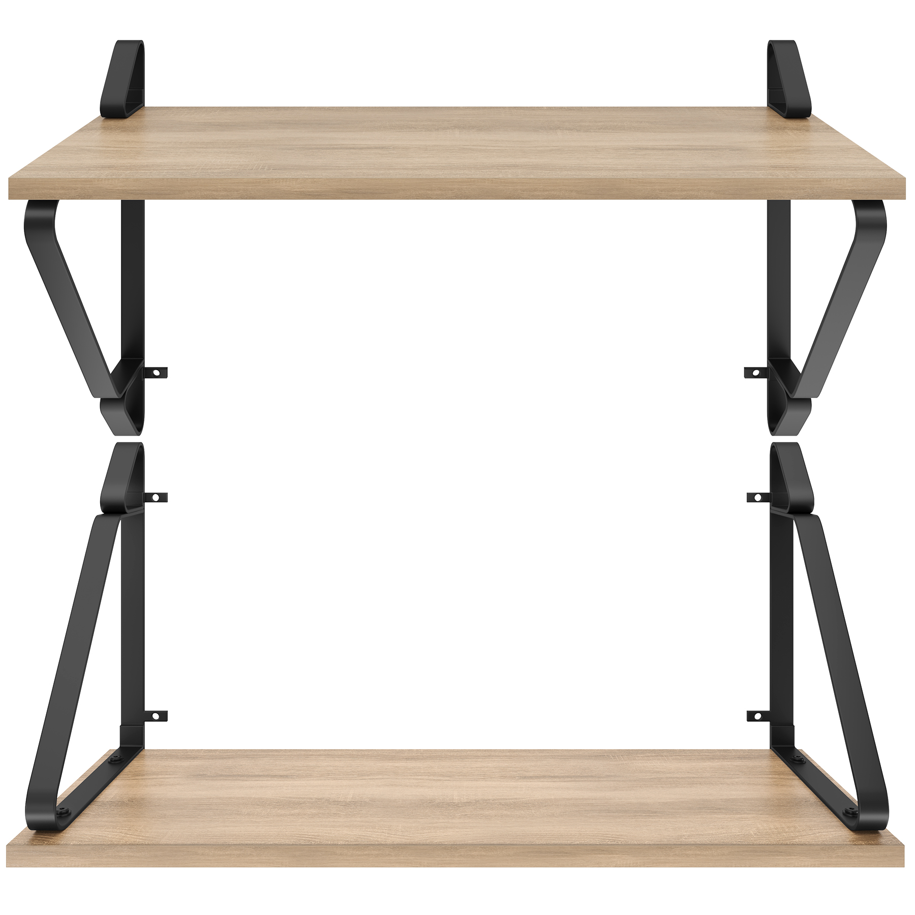 2 estantes de pared, madera y acero, 15kg, 60x20x33,5cm, madera clara