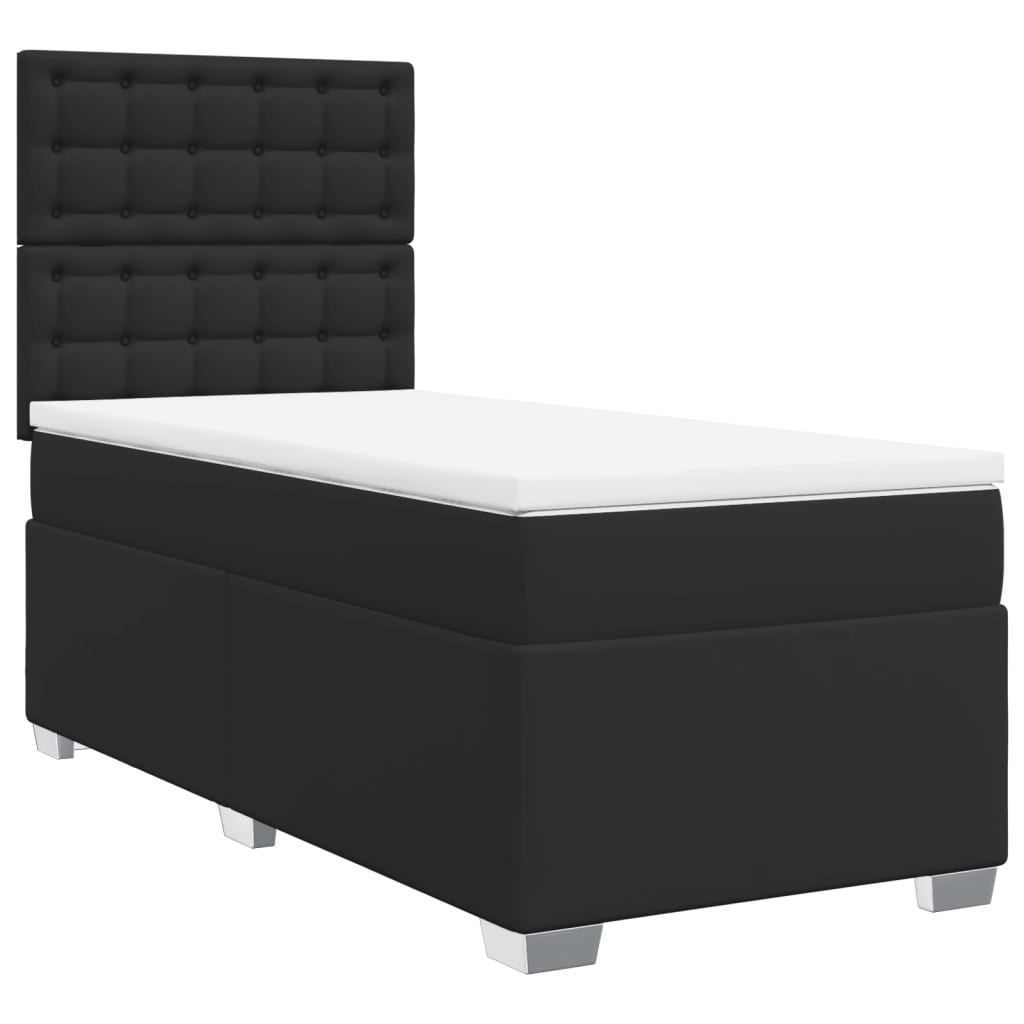 vidaXL cama box spring individual con colchón cuero sintético negro