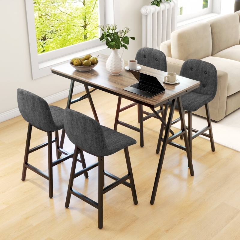 Conjunto de barra 5 piezas mesa y 4 taburetes gris oscuro moderno
