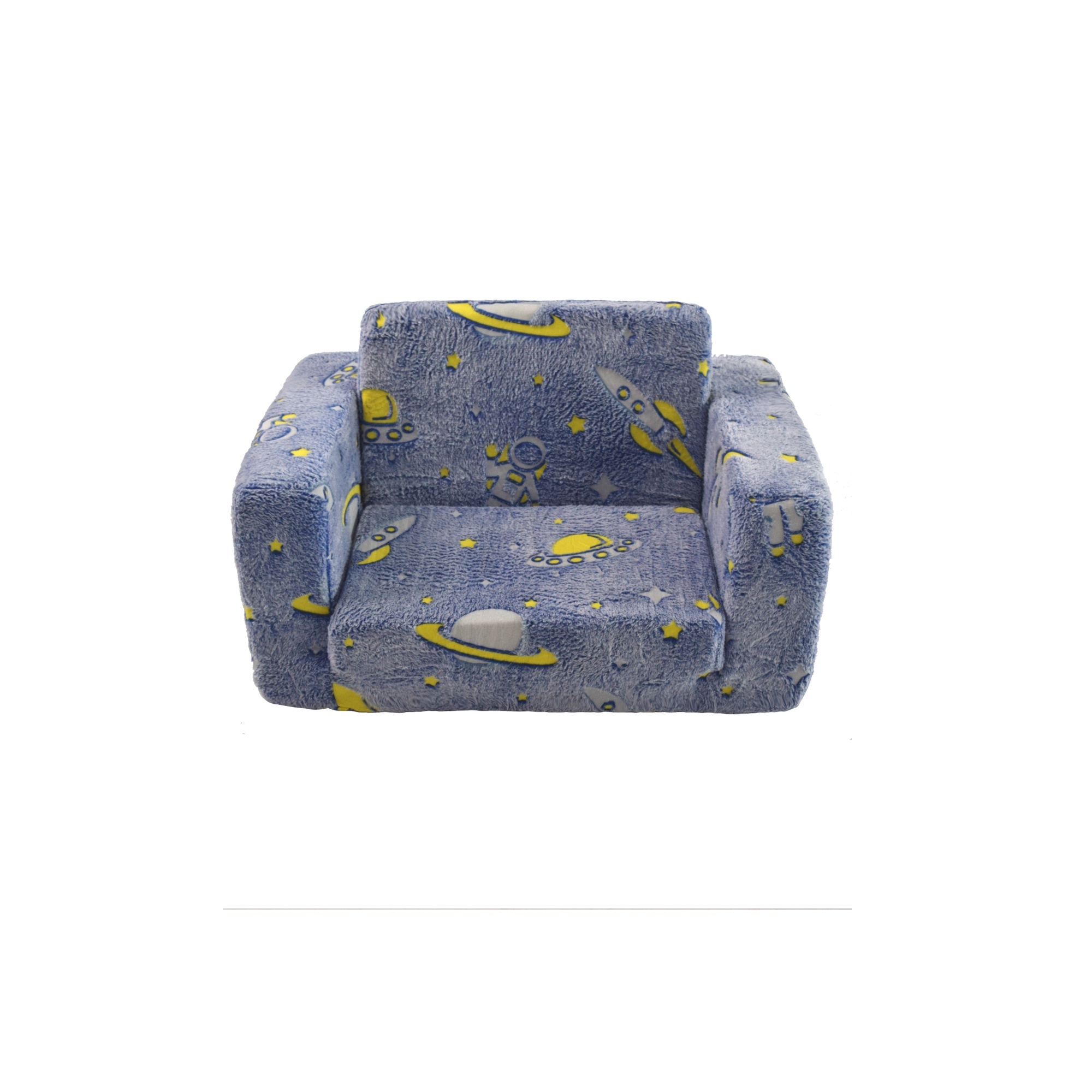 Sofá infantil plegable tela azul verde blanco asiento suave