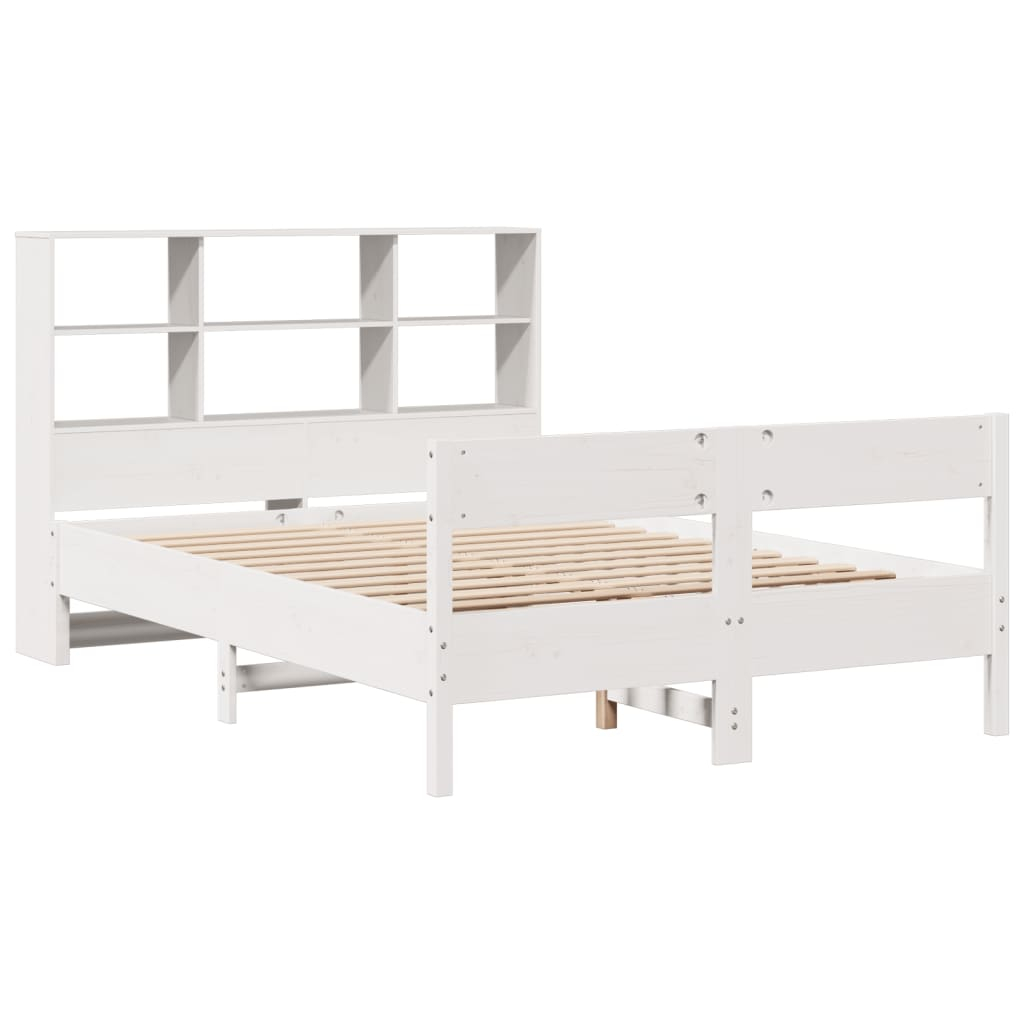 vidaXL cama con estantería sin colchón madera maciza blanca 160x200 cm