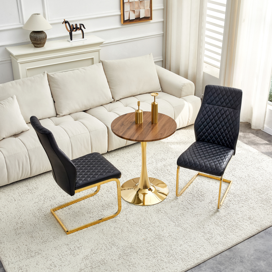 Conjunto mesa redonda y 2 sillas comedor nogal negro oro 72x60x60cm
