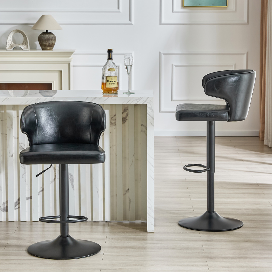 Taburete alto giratorio regulable pu negro con reposapiés