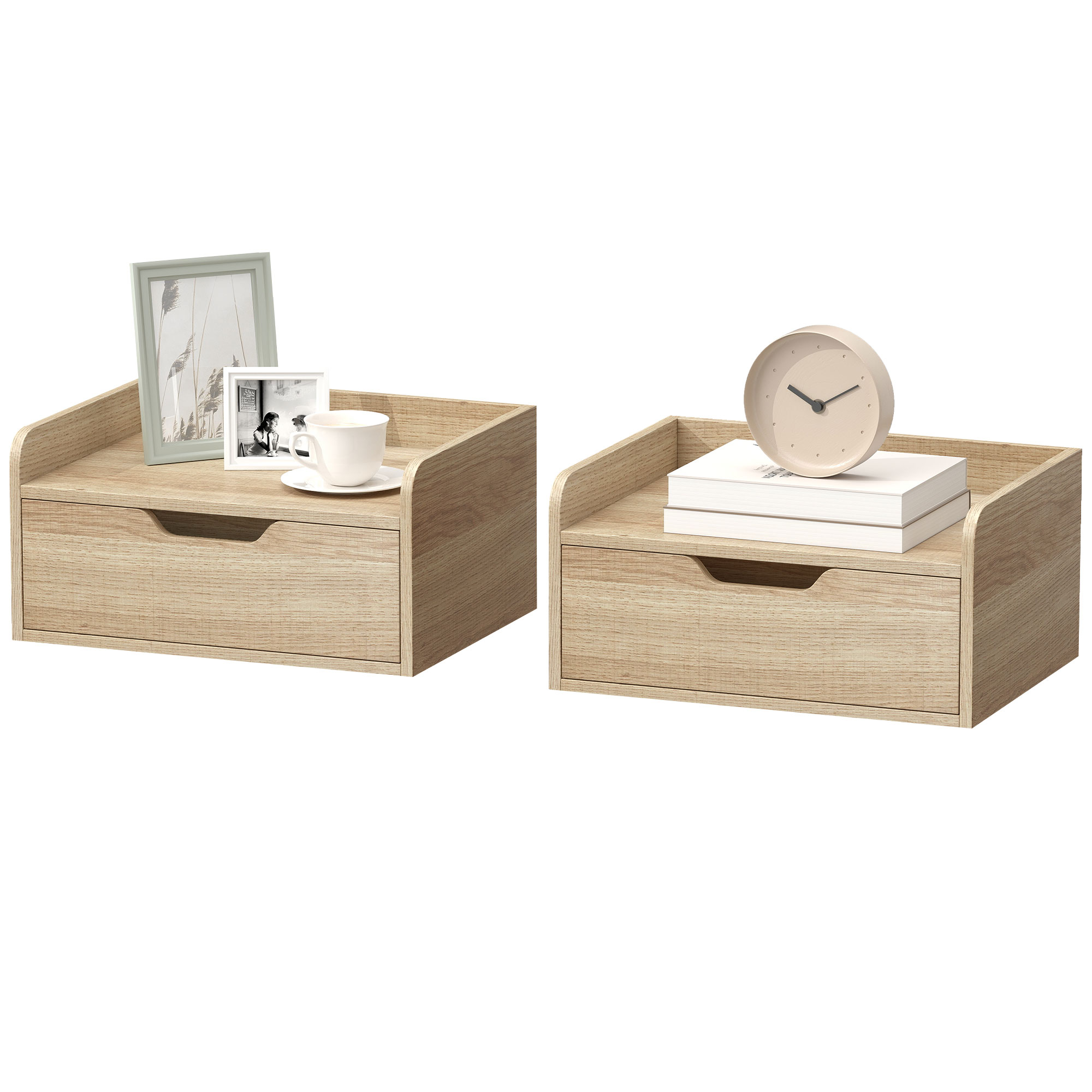 Juego de 2 mesitas de noche madera natural 40x30x19 5 cm