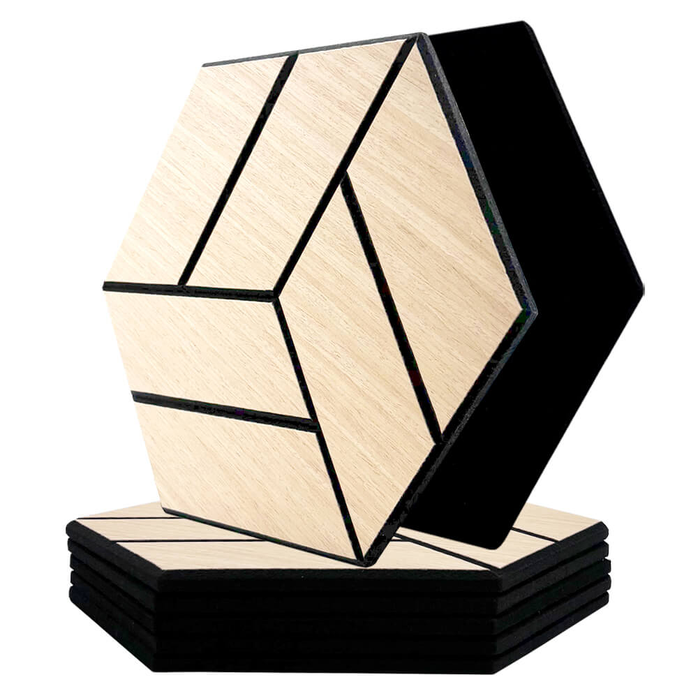 Pack 5 panel acústico pared hexagonal madera claro reykjavik 30x30x1cm