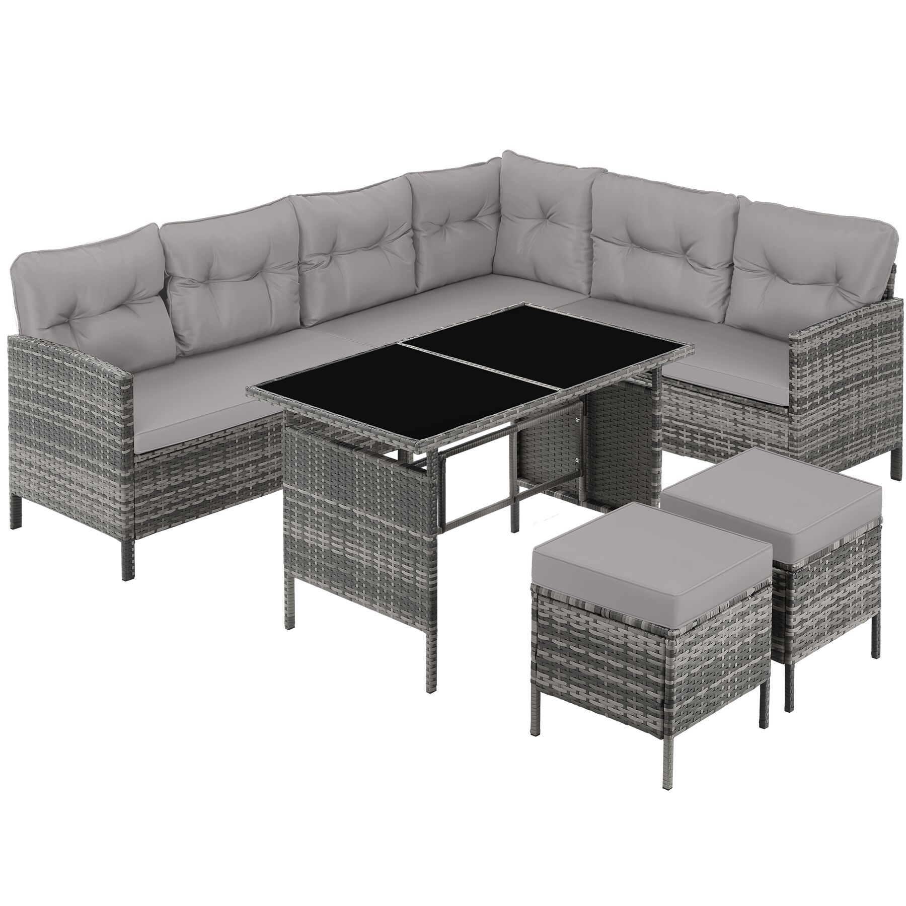 Tectake conjunto ratán para 6-8 personas, polietileno y acero, gris/beige