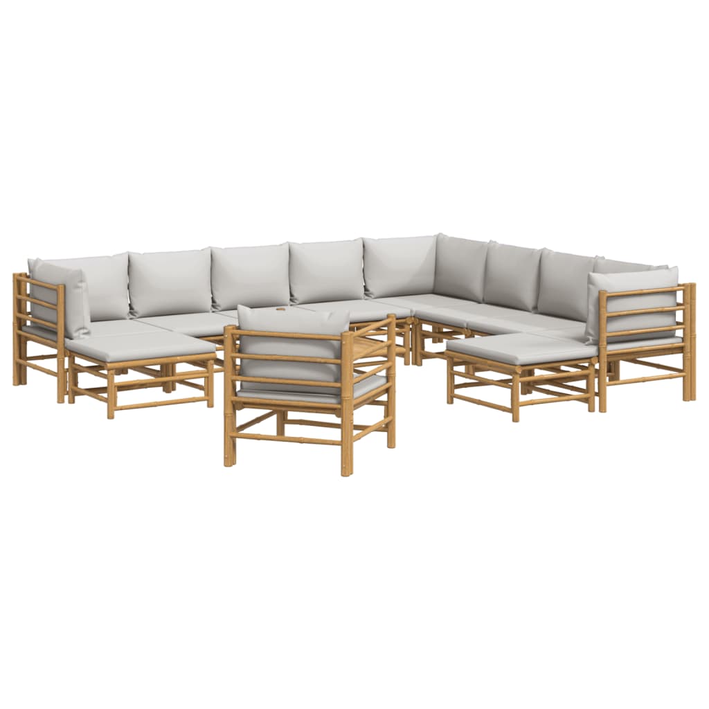 vidaXL set de muebles de jardín 12 piezas bambú y cojines gris claro
