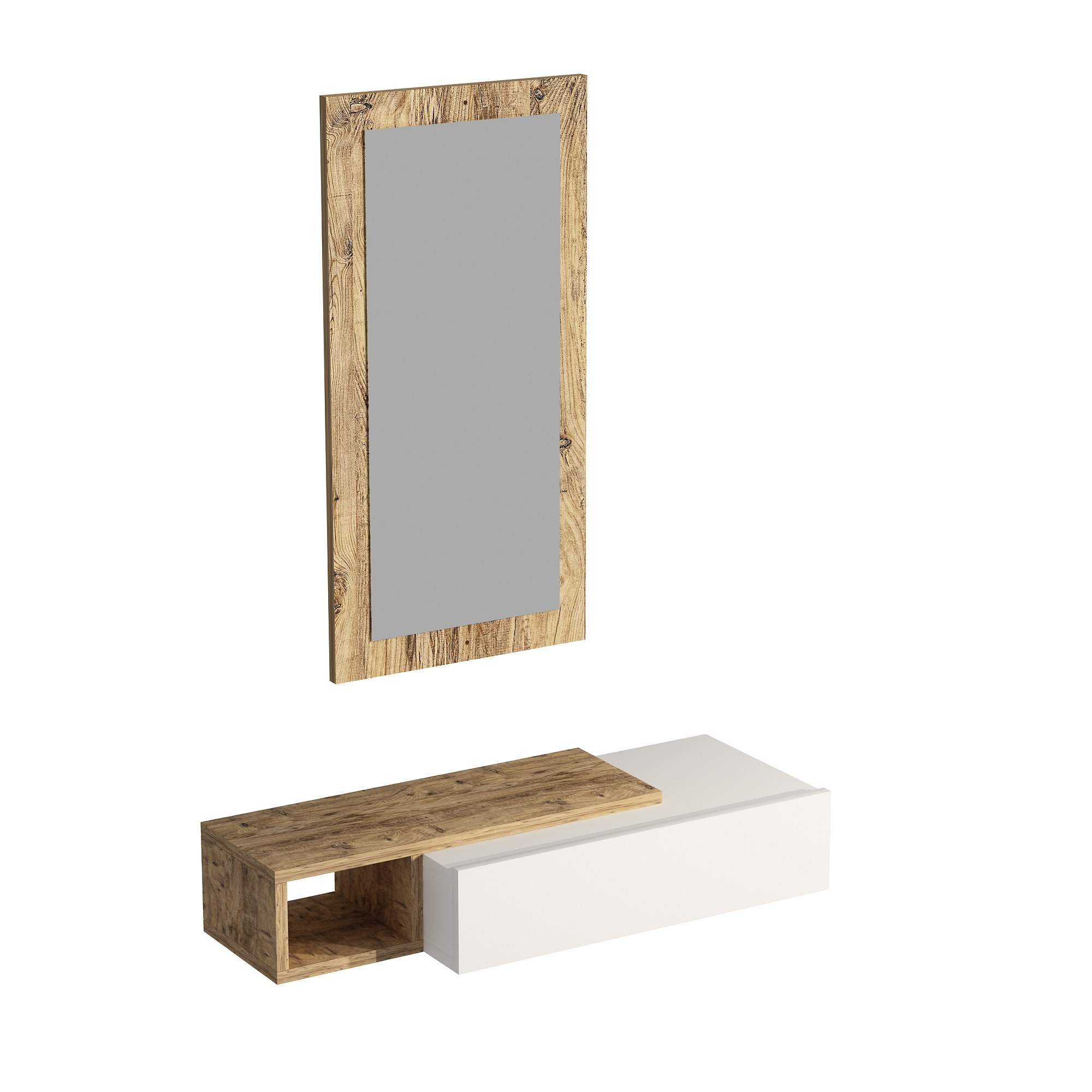 Consola de madera con espejo "vien" - 82 x 29 x 15 cm - blanco