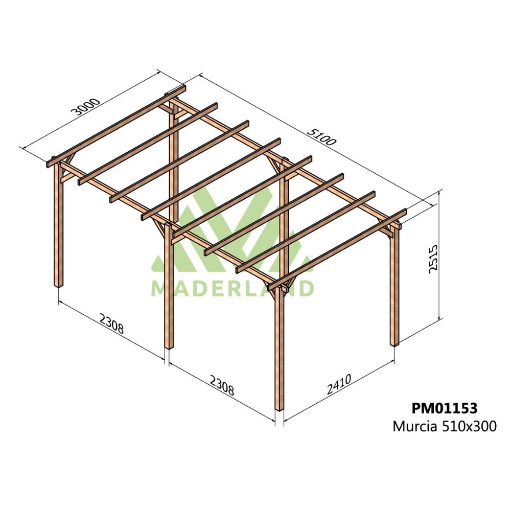 Pérgola de madera maciza - murcia 510x300cm (maderland)