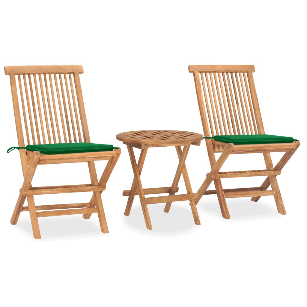 vidaXL set comedor de jardín plegable 3 piezas madera de teca cojines