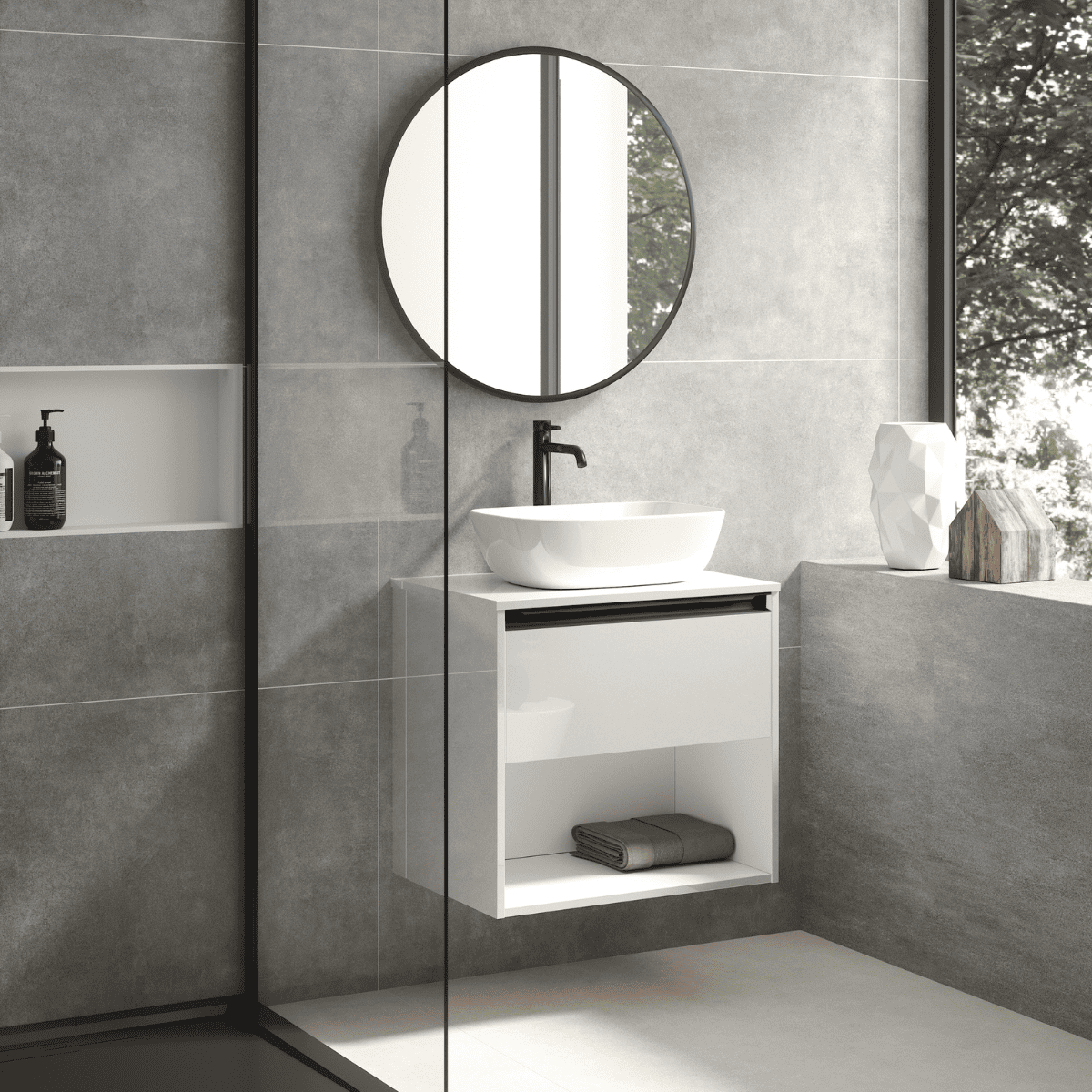 Mueble de baño | lavabo sob. | 1 cajón|1 hueco | 60 cm blanco tir. Negro