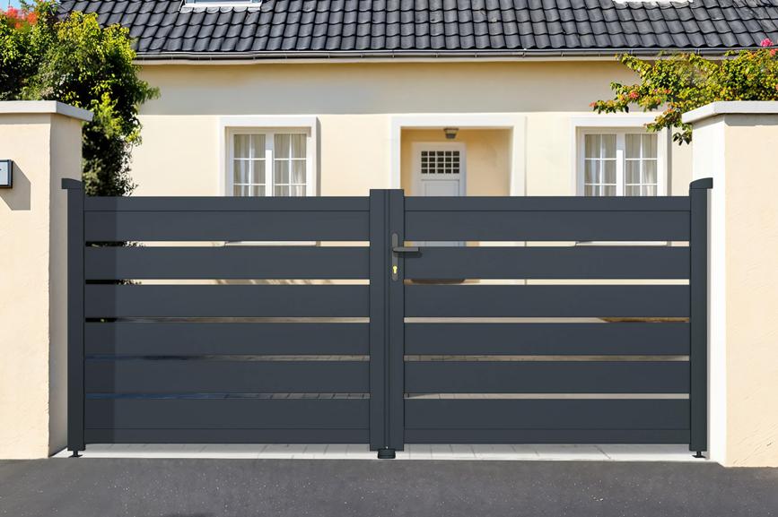 Puerta batiente regulable ancho 4m vogel h.120cm aluminio gris