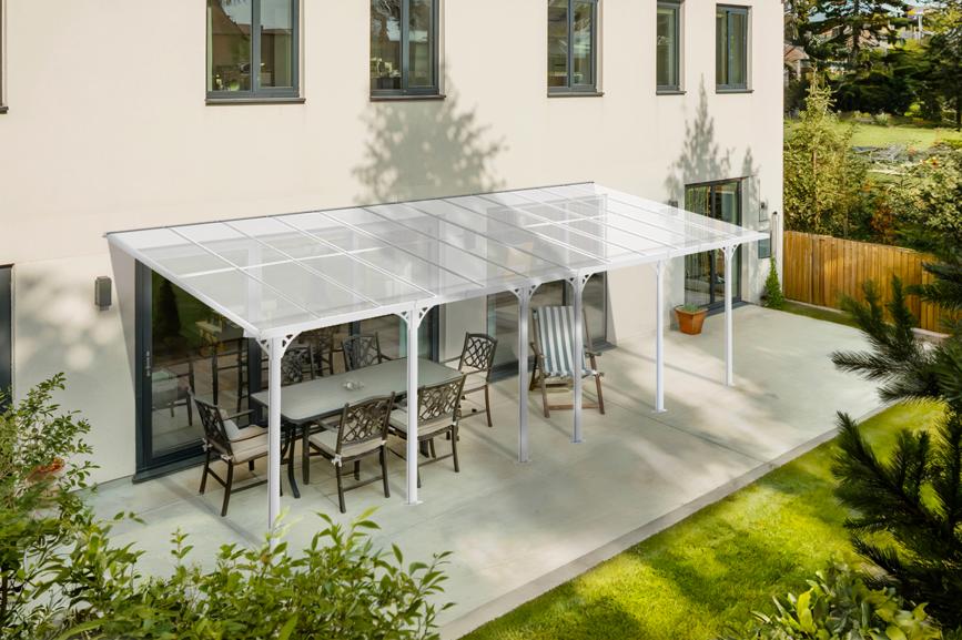 Pérgola de pared aluminio kleo blanco 800 x 300cm-de techo policarbonato