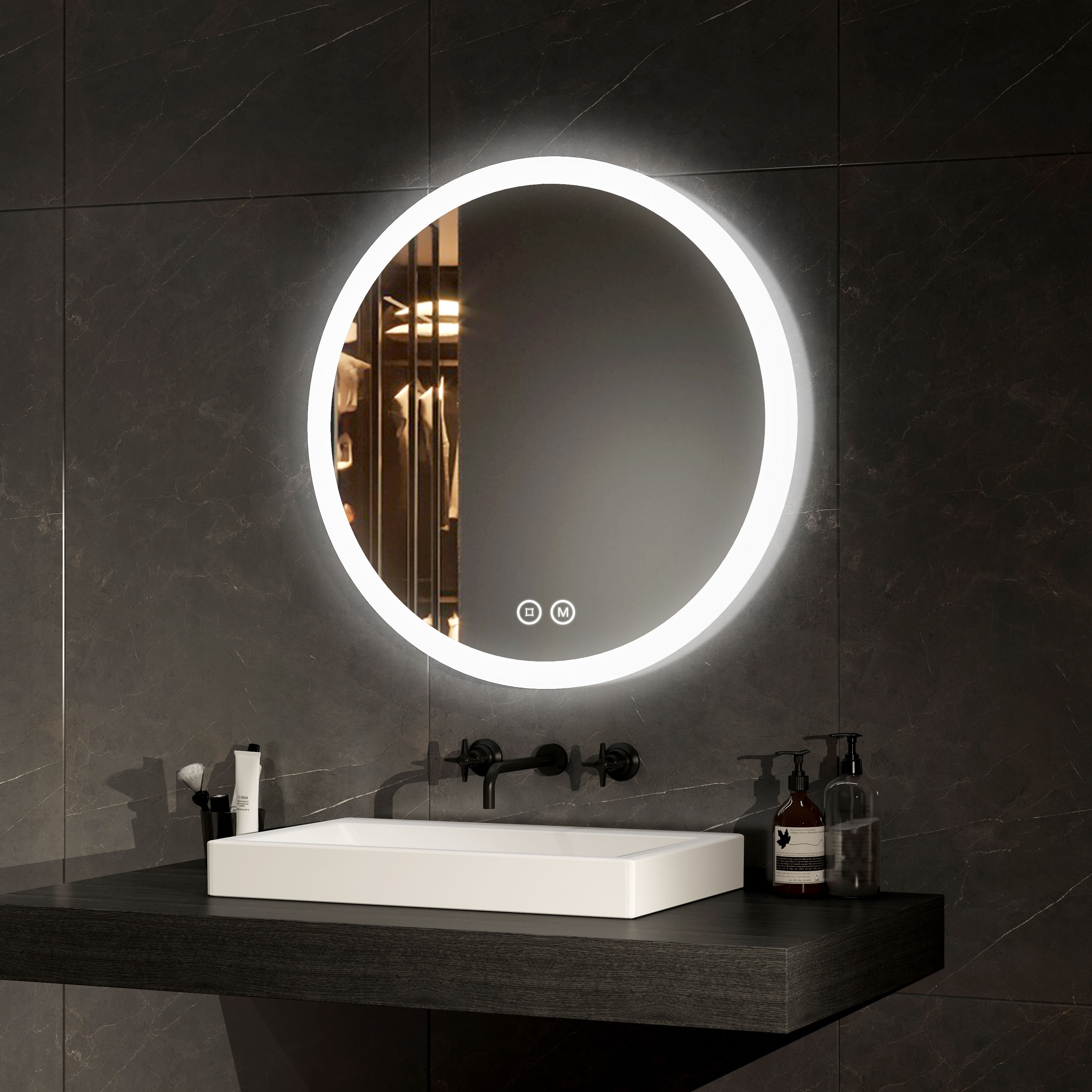 Emke espejo LED redondo baño 60cm táctil anti-vaho 3 colores de iluminación