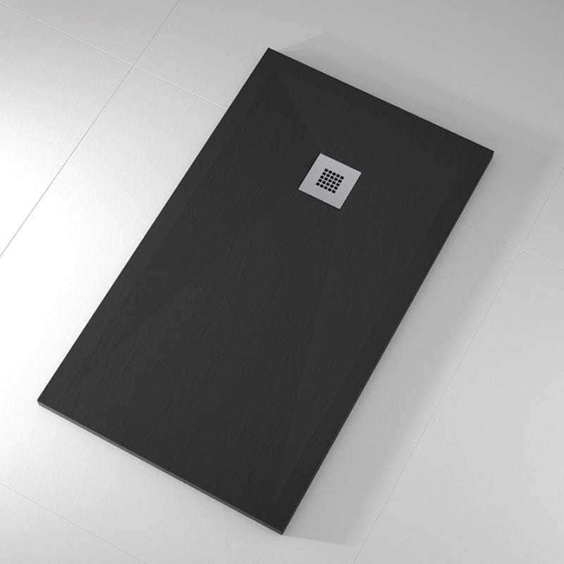 Plato de ducha pizarra onda negro 90x130 cm rejilla acero inox.