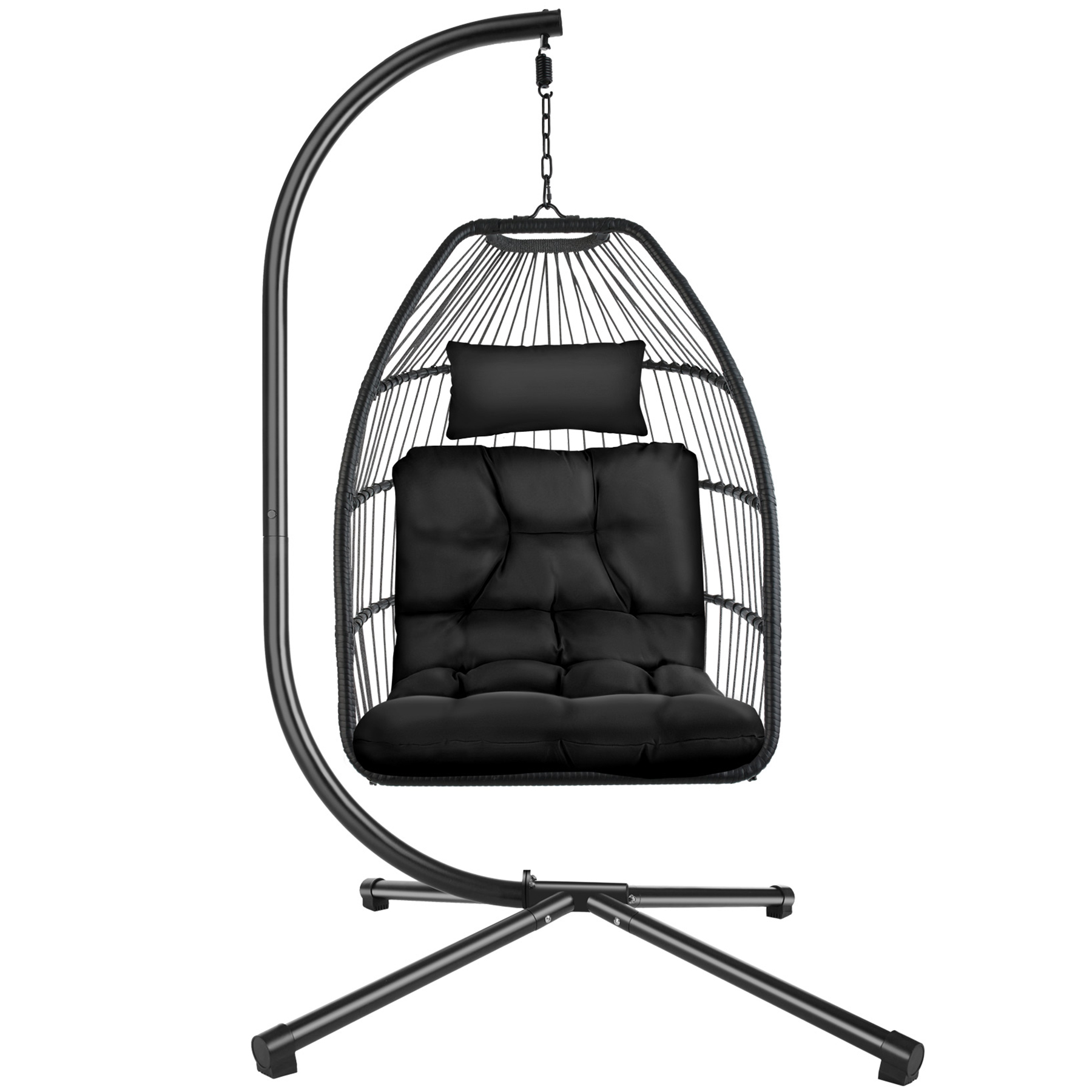 Tectake silla colgante acero, cojín grueso, plegable, giratoria, negro