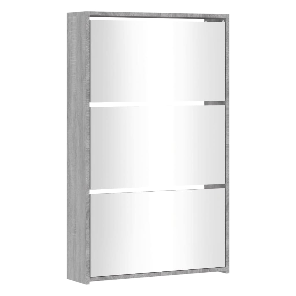 Zapatero mueble de entrada/pasillo/salón con espejo 3 estantes roble