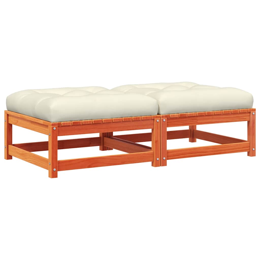 vidaXL reposapiés jardín cojines 2 uds madera maciza pino marrón cera