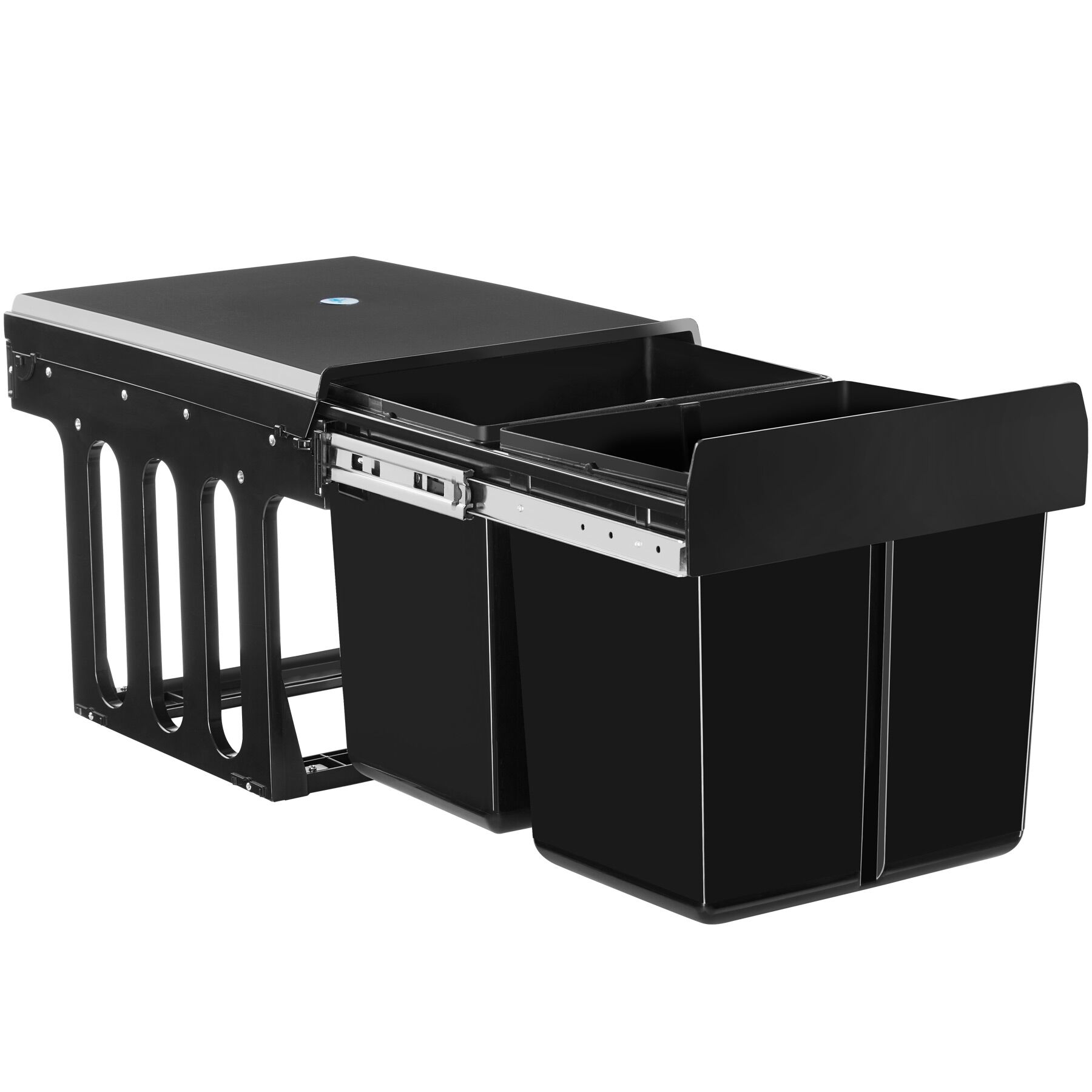 Tectake 2 cubos basura plástico,doblecompartimento,extraíble,30l, negro