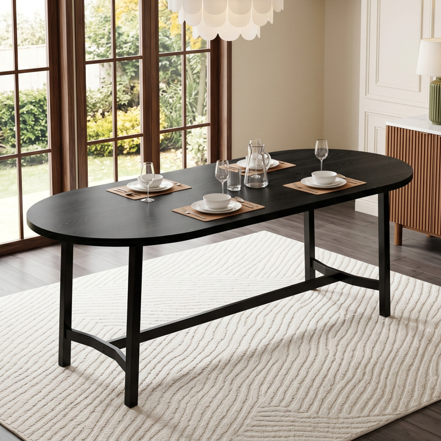 Mesa de comedor para 6 a 8 personas negra 75x180x80cm
