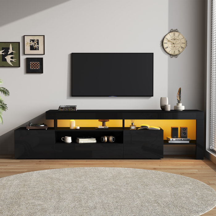 Mueble de tv con LED y 3 puertas negro 53x192x37cm
